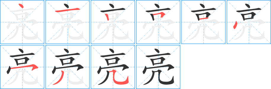 亮字筆畫寫法