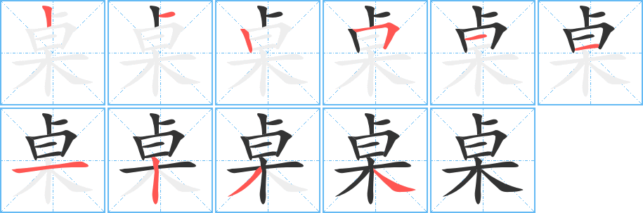 桌字筆畫寫法