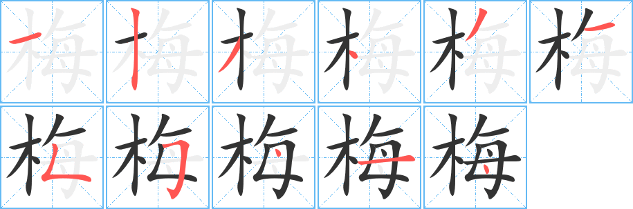 梅字筆畫寫法