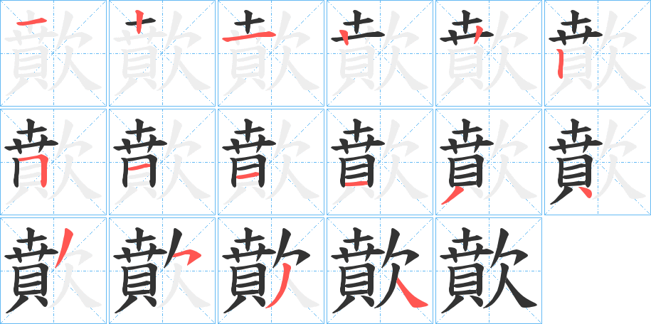 歕字筆畫寫法