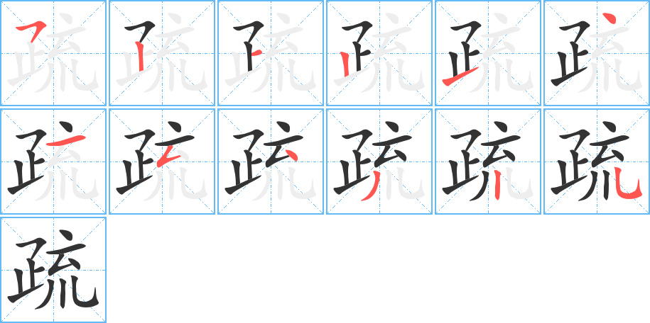 疏字筆畫寫法