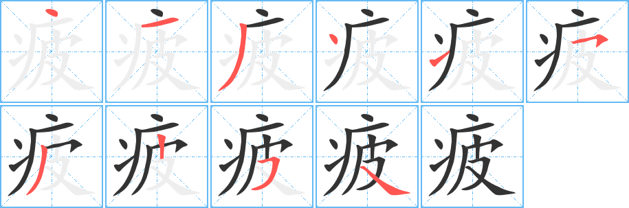 疲字筆畫寫法