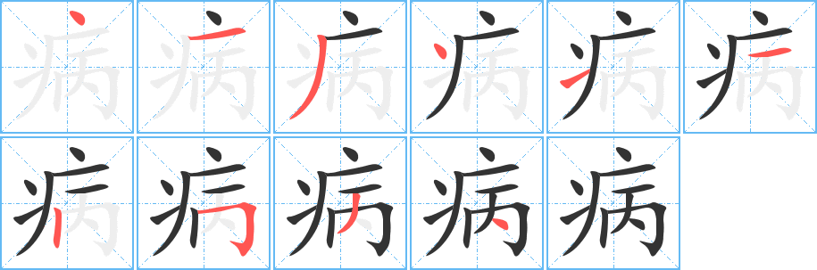 病字筆畫寫法