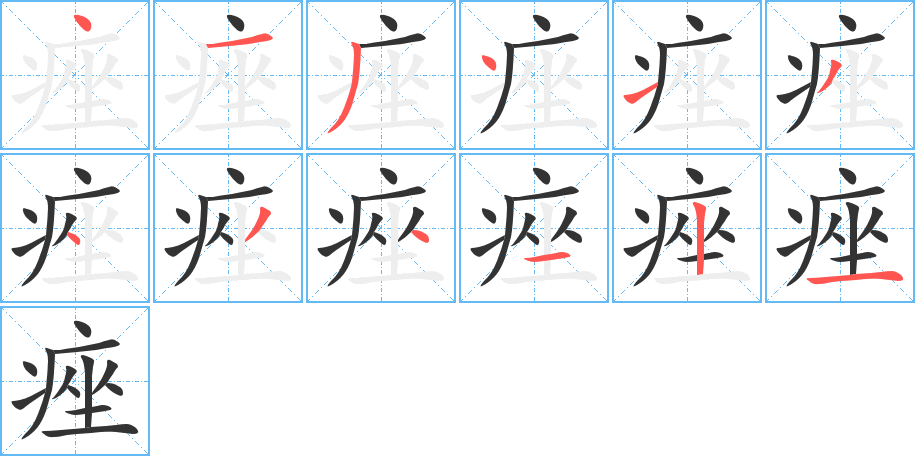 痤字筆畫寫法