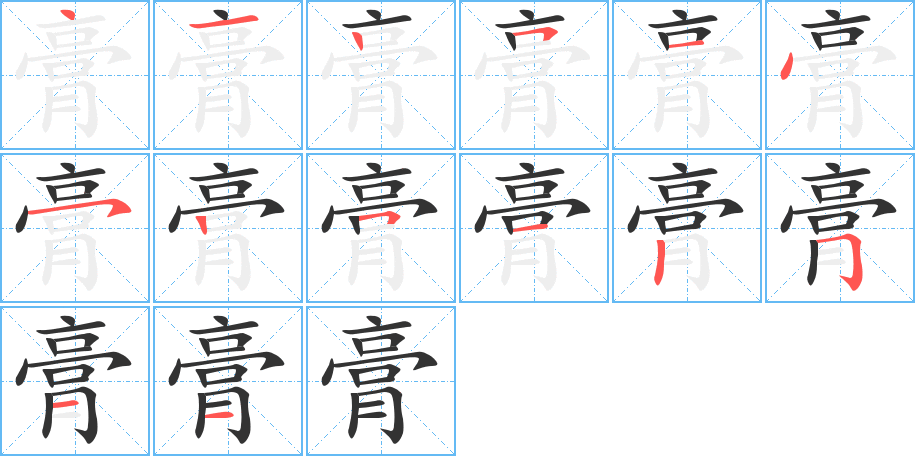 膏字筆畫寫法
