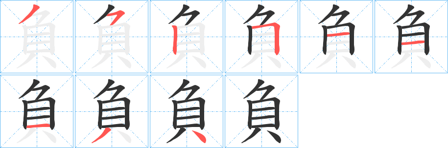 負(fù)字筆畫寫法