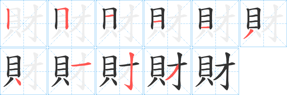 財(cái)字筆畫(huà)寫(xiě)法