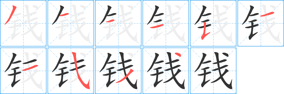 錢(qián)字筆畫(huà)寫(xiě)法
